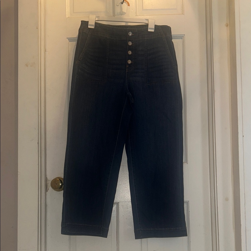 Chico’s Dark Blue Cropped Wide  Leg Jeans